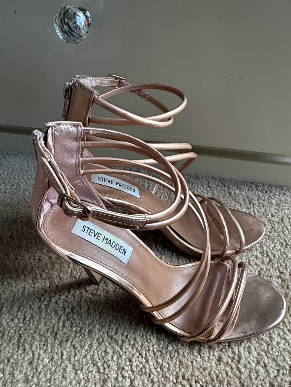 Steve Madden Rose Gold Strappy Stiletto Heels - Picture 2 of 5